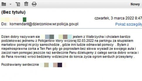 Mieszkanka Wałbrzycha podziękowała dzierżoniowskiemu policjantowi