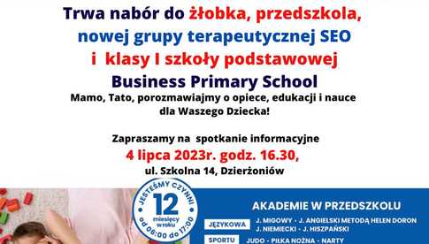 Rozpoczął się nabór do klasy pierwszej Szkoły Podstawowej Business Primary School w Dzierżoniowie