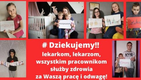 Uczniowie kudowskiej szkoły składają podziękowania dla tych, którzy na co dzień ryzykują na pierwszej linii walki z wirusem.