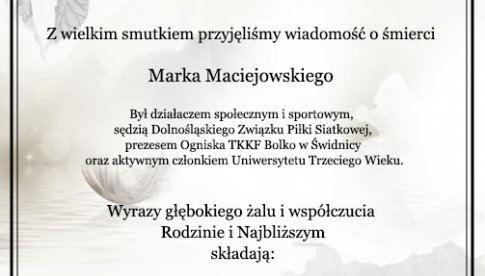 Kondolencje dla rodziny ś.p. Marka Maciejowskiego