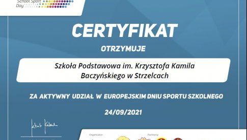 Nagroda specjalna dla SP w Strzelcach za udział w Europejskim Dniu Sportu Szkolnego