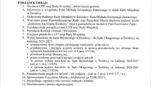 LVII sesja Rady Miejskiej w Świdnicy w piątek, 29 września