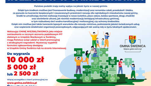 Wskaż gminę wiejską Świdnica w deklaracji PIT i wygraj nawet 10 000 złotych!