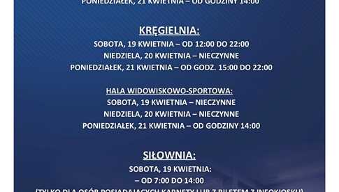 Funkcjonowanie obiektów OSiR Świebodzice w okresie świąt Wielkanocnych