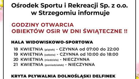 Funkcjonowanie obiektów OSiR Strzegom w okresie wielkanocnym
