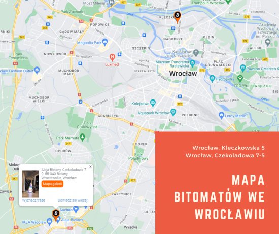 Mapa - Bitomaty Wrocław, infografika, lokalizacje bitomatów