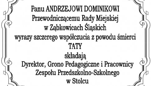 Kondolencje dla Andrzeja Dominika od ZPS w Stolcu