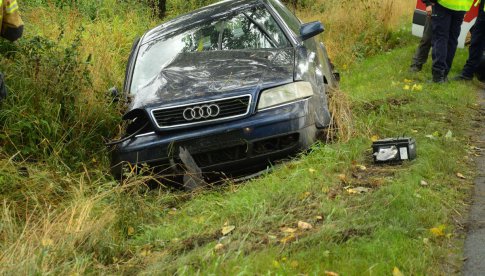 Audi uderzyło w drzewo i wpadło do rowu przed Kamieńcem