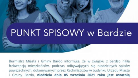 Komunikat dotyczący punktu spisowego w Urzędzie Miasta i Gminy Bardo