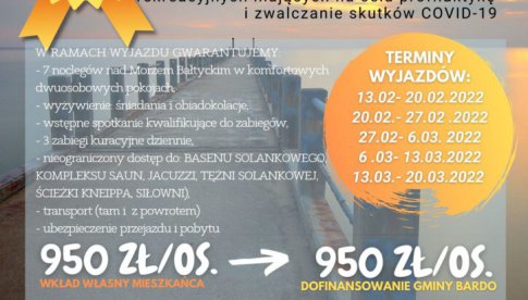 Wyjazdy rehabilitacyjno-rekreacyjne dla mieszkańców gminy Bardo z dofinansowaniem