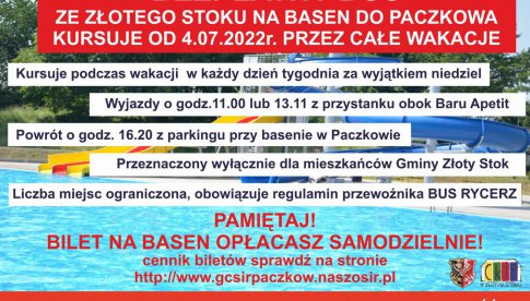 Bezpłatny bus na basen do Paczkowa dla mieszkańców gminy Złoty Stok