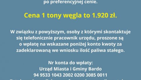 Informacja dla mieszkańców nt. sprzedaży węgla po preferencyjnej cenie