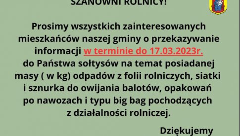 Informacja dla rolników z gminy Bardo