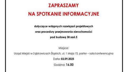 03.09, Ząbkowice Śląskie: Spotkanie informacyjne dla mieszkańców w sprawie budowy S8